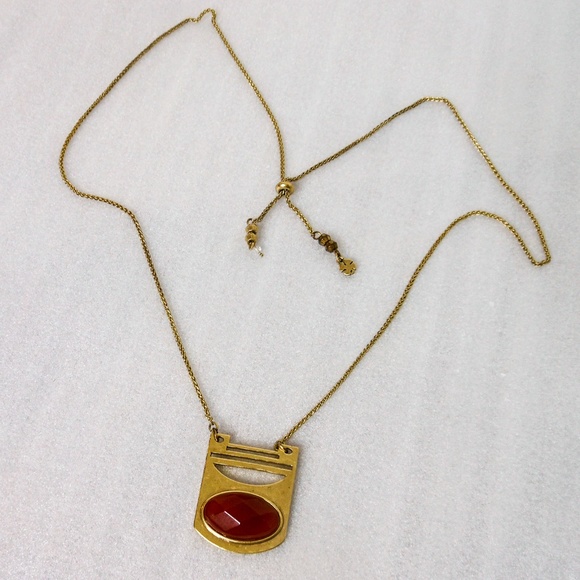 Lucky Brand Red Carnelian Slide Necklace Hammered - Picture 1 of 8